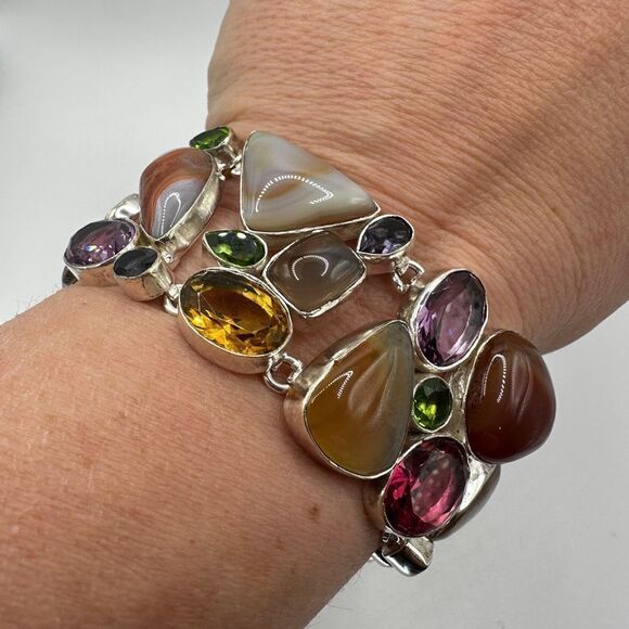 Incredible sterling silver, multi-stone (faceted and polished) bracelet! - Picture 16 of 16